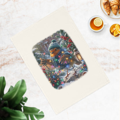 Premium Geschirrtuch Rosi Rotkehlchen und die Lichterkette (50 x 70 cm)