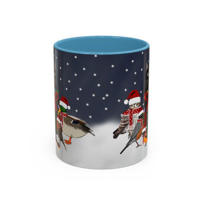 Robin Oriole Mallard Owl and Cat with Christmas Hat and Scarf Snow Bird Coffee Mug