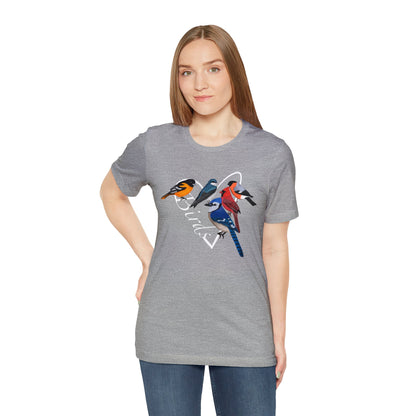 Blue Jay Northern Cardinal Oriole Bullfinch Swallow Heart Bird Unisex Tee - jz.birds