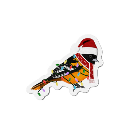 Baltimore Oriole with Fairy Lights and Scarf Christmas Bird Magnet