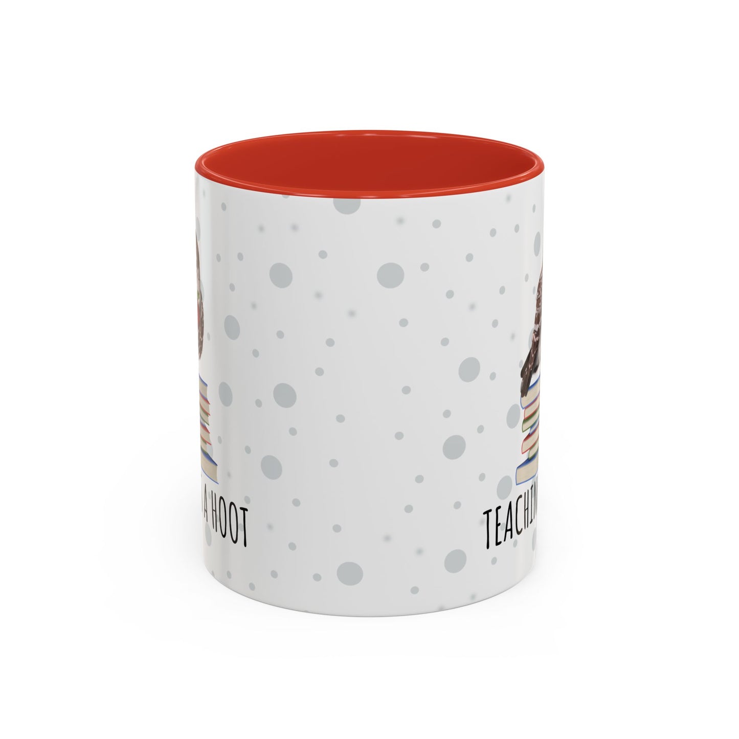 Cute Owl on Books Teacher Mug – Teaching is a Hoot – Two-Tone Classroom Coffee Cup