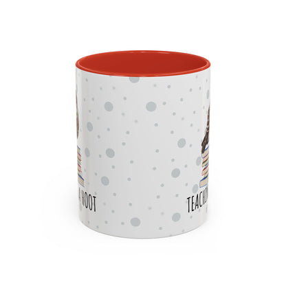 Cute Owl on Books Teacher Mug – Teaching is a Hoot – Two-Tone Classroom Coffee Cup