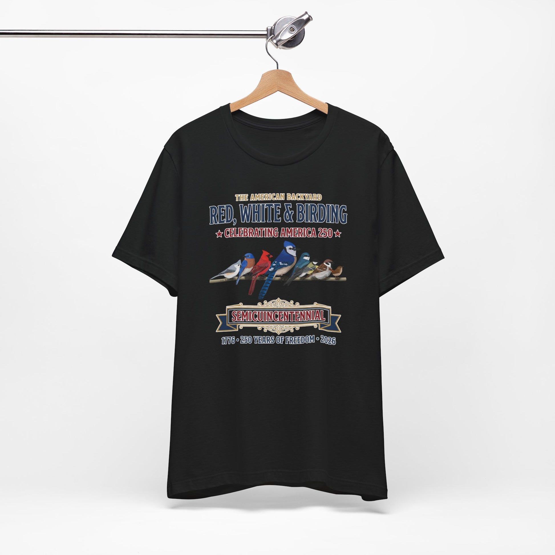Red, White & Birding Vintage T-Shirt | America 250 Backyard Birds on bird lover background