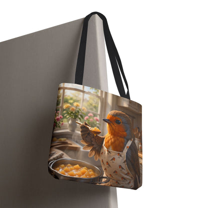 Premium Tragetasche Rosi Rotkehlchen kocht Apfelmus (40 x 40 cm)