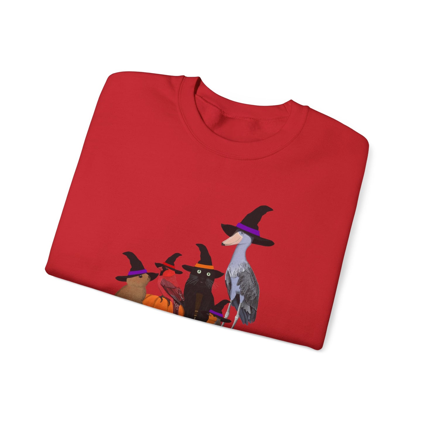 Robin Shoebill Cardinal Rabbit with Cat Happy Halloween Birds Sweatshirt