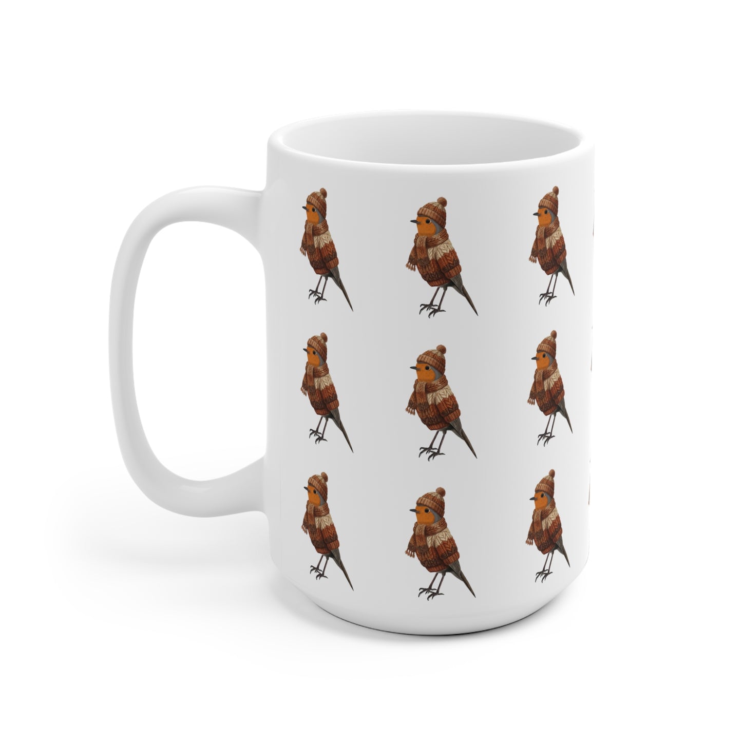 Mug de Noël Rouge-Gorge en Pull Tricoté – Idéal pour Chocolat Chaud & Café