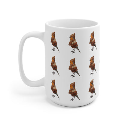 Mug de Noël Rouge-Gorge en Pull Tricoté – Idéal pour Chocolat Chaud & Café