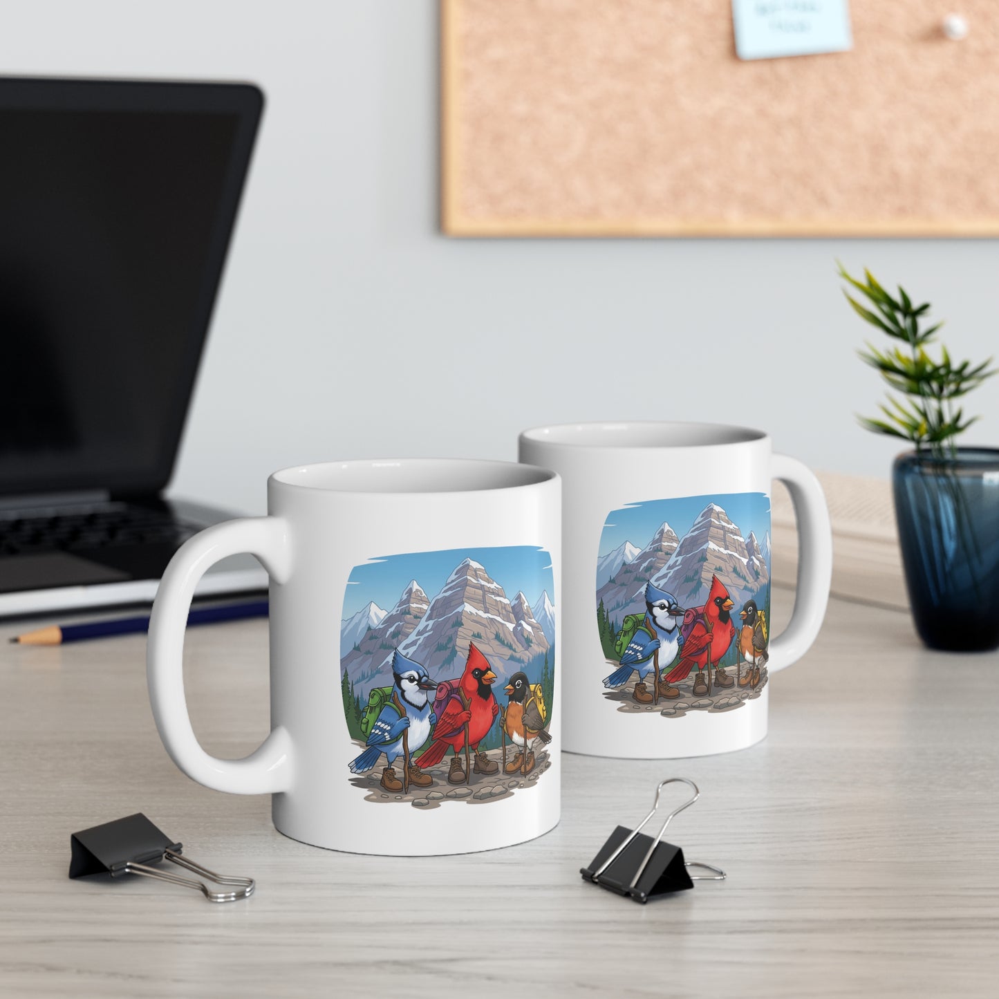 Blue Jay Cardinal Robin on a Hike Mug for Hiking Lovers & Bird Watchers 11oz