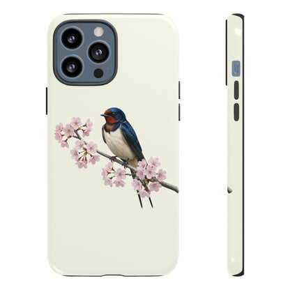 Rauchschwalbe Handyhülle in Cremeweiß | Florales Kirschblüten Vogel-Motiv für iPhone & Google Pixel