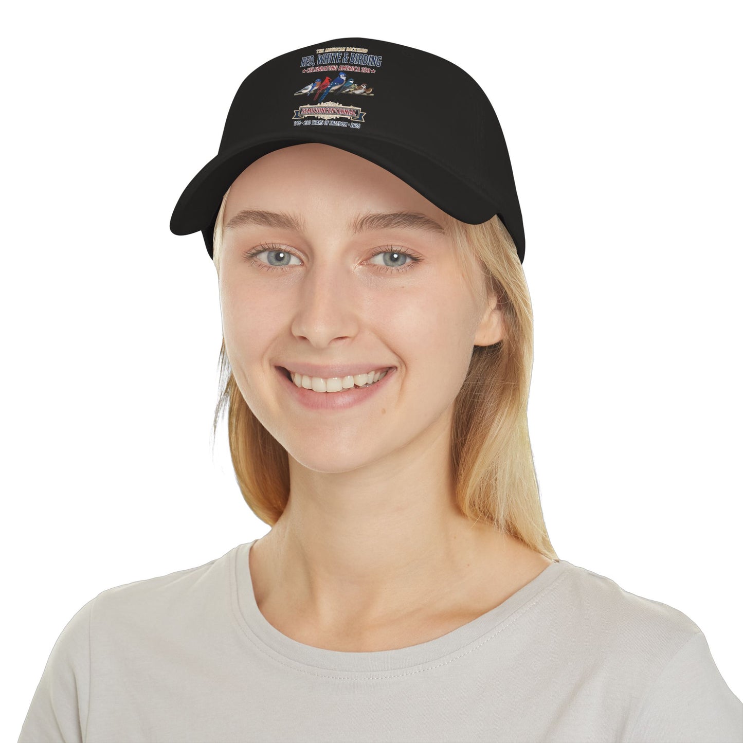 Red, White & Birding Branch Baseball Cap | Cardinal Blue Jay Bluebird USA 250 Edition | jz.birds