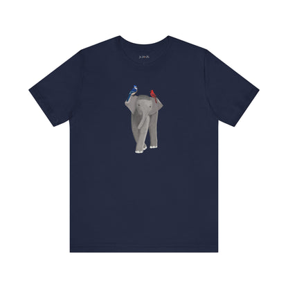 Elephant with Birds Cardinal Blue Jay Birding & Birdwatching T-Shirt