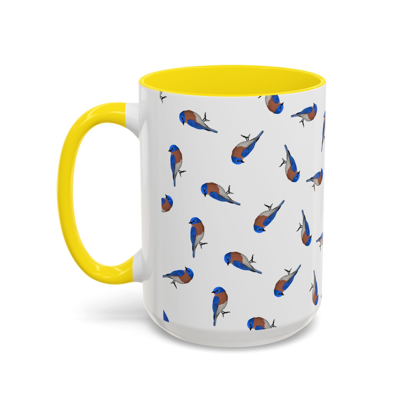 Bluebird All-Over Pattern Accent Mug | Colorful Bird Lover Gift for Birdwatchers