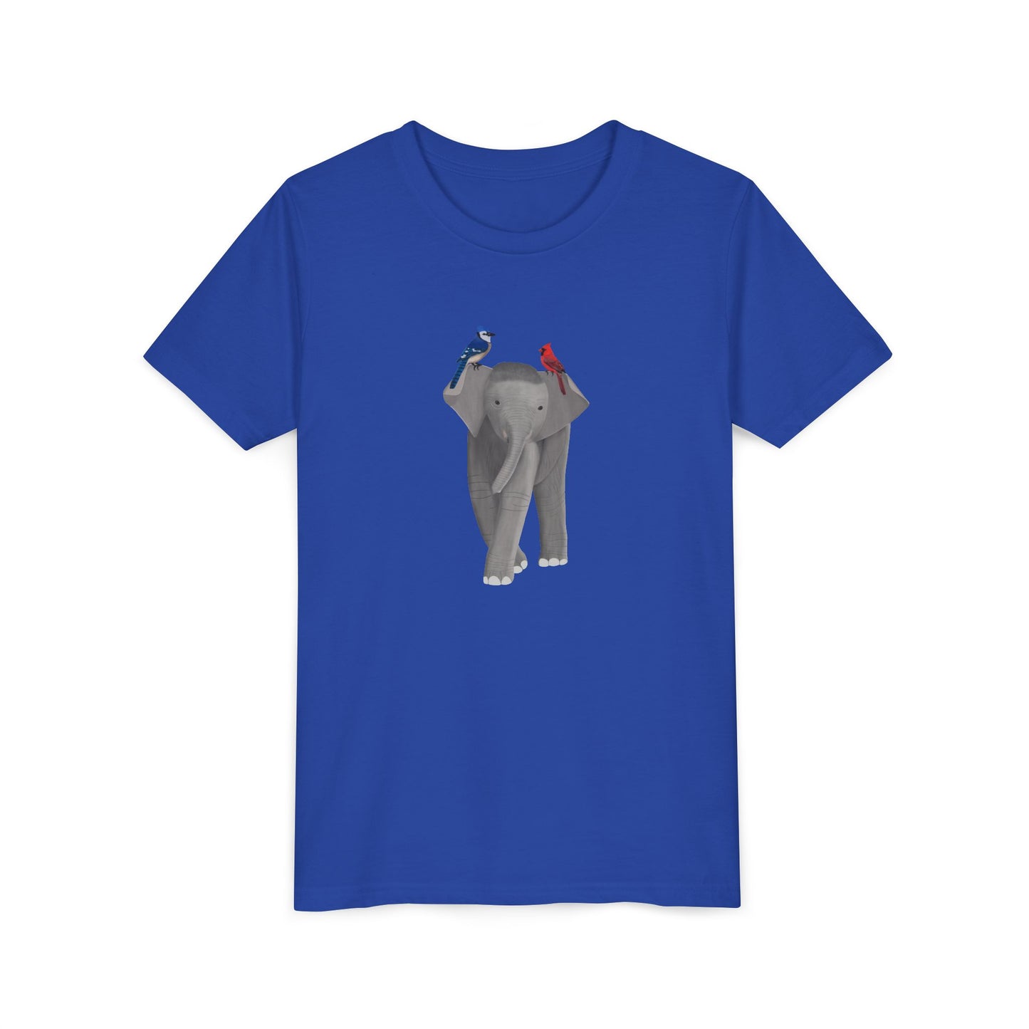 Elephant with Blue Jay and Cardinal Bird Youth T-Shirt