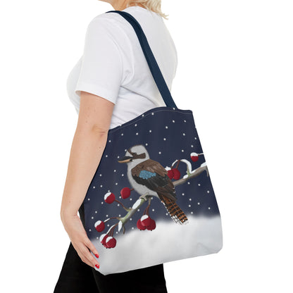 Kookaburra on a Winter Branch Christmas Bird Tote Bag 16"x16"