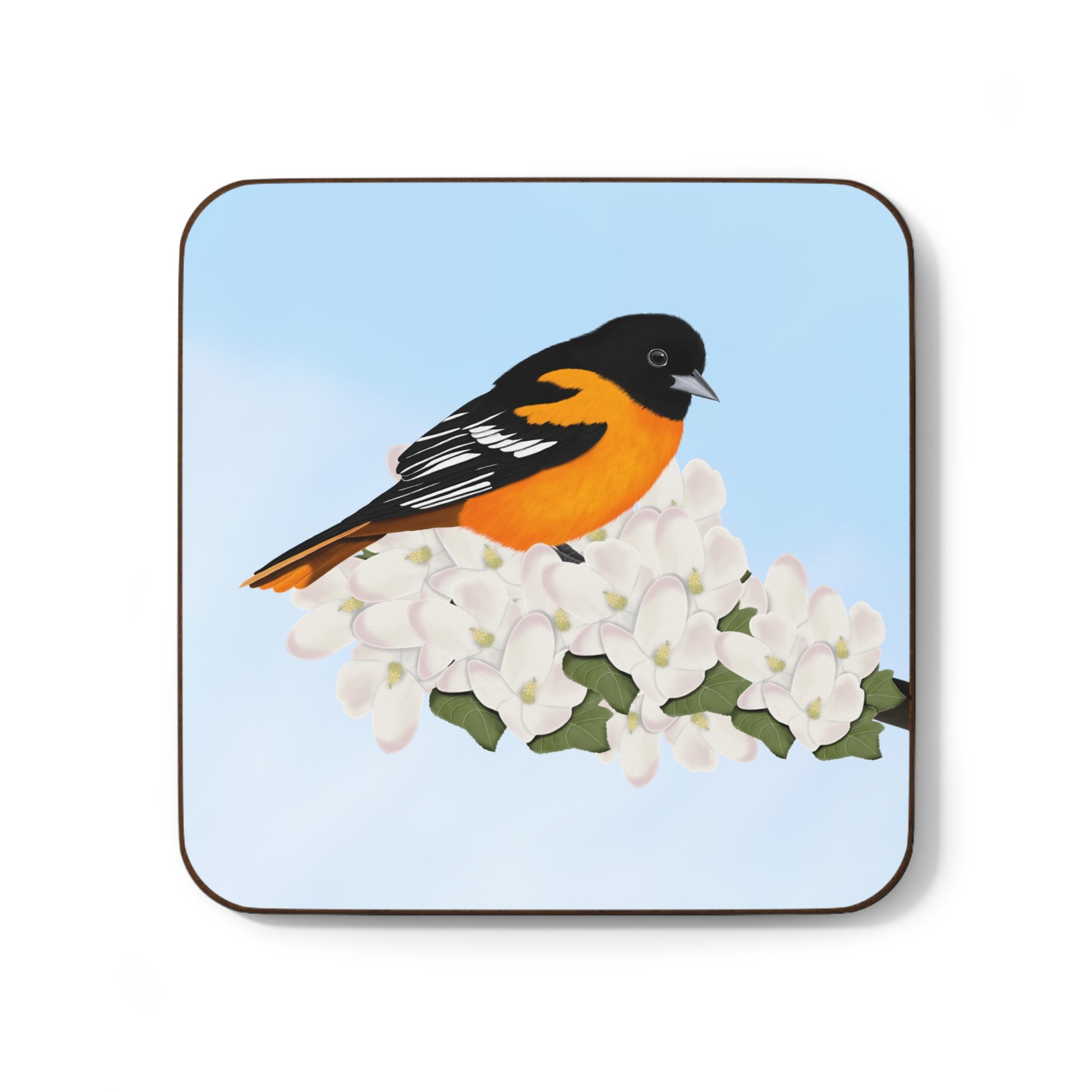 Baltimore Oriole Apple Blossoms Hardboard Coaster