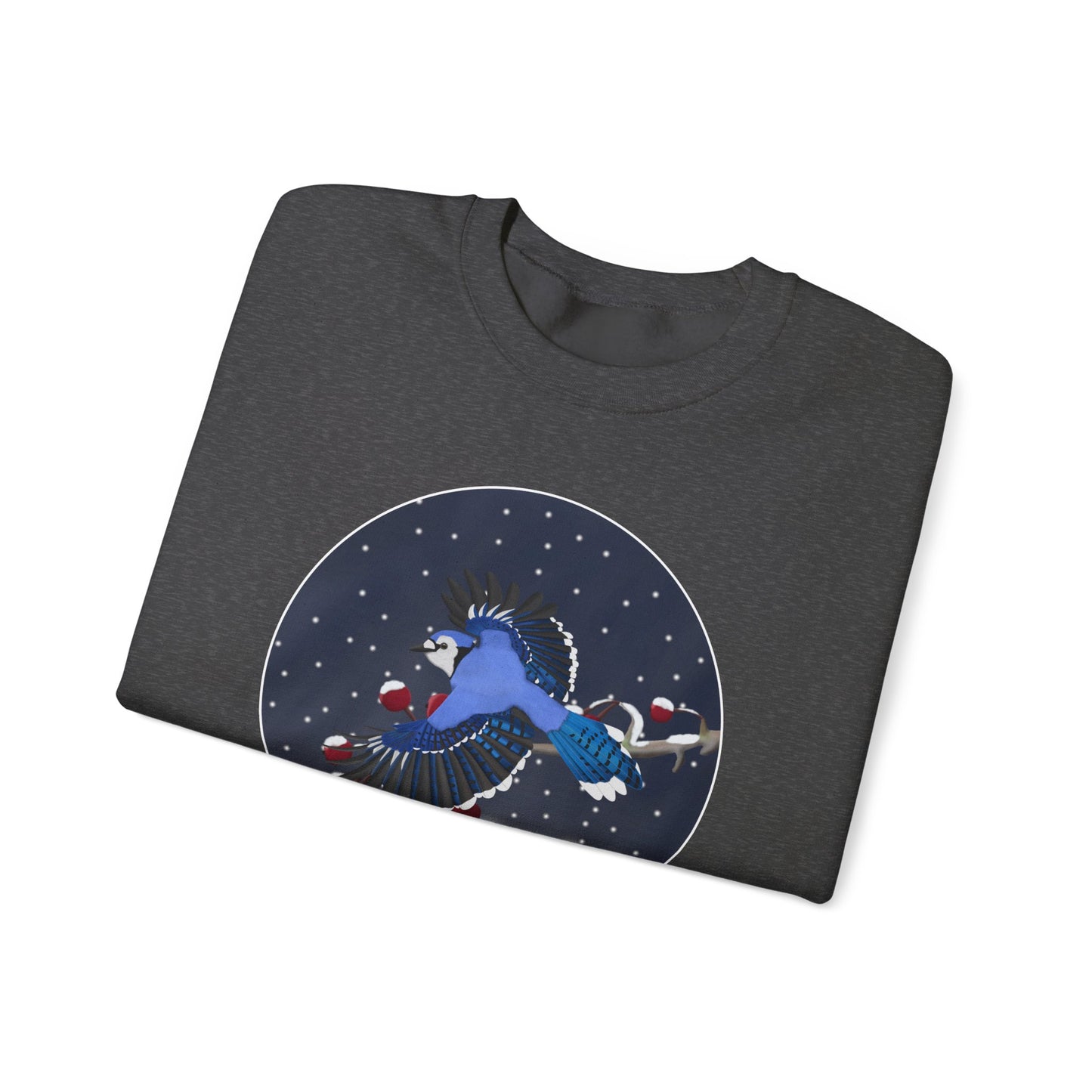 Blue Jay on a Winter Branch Birdwatcher Christmas Bird Sweatshirt