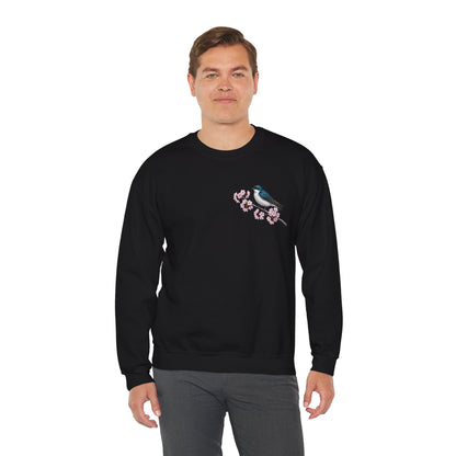 Tree Swallow Cherry Blossom Sweatshirt | Floral Bird Crewneck Cozy Spring Pullover – Animal Lover Gift,