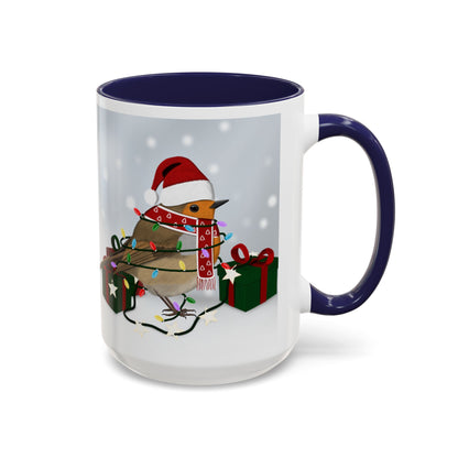 European Robin with Christmas Hat and Scarf Snow Bird Coffee Mug