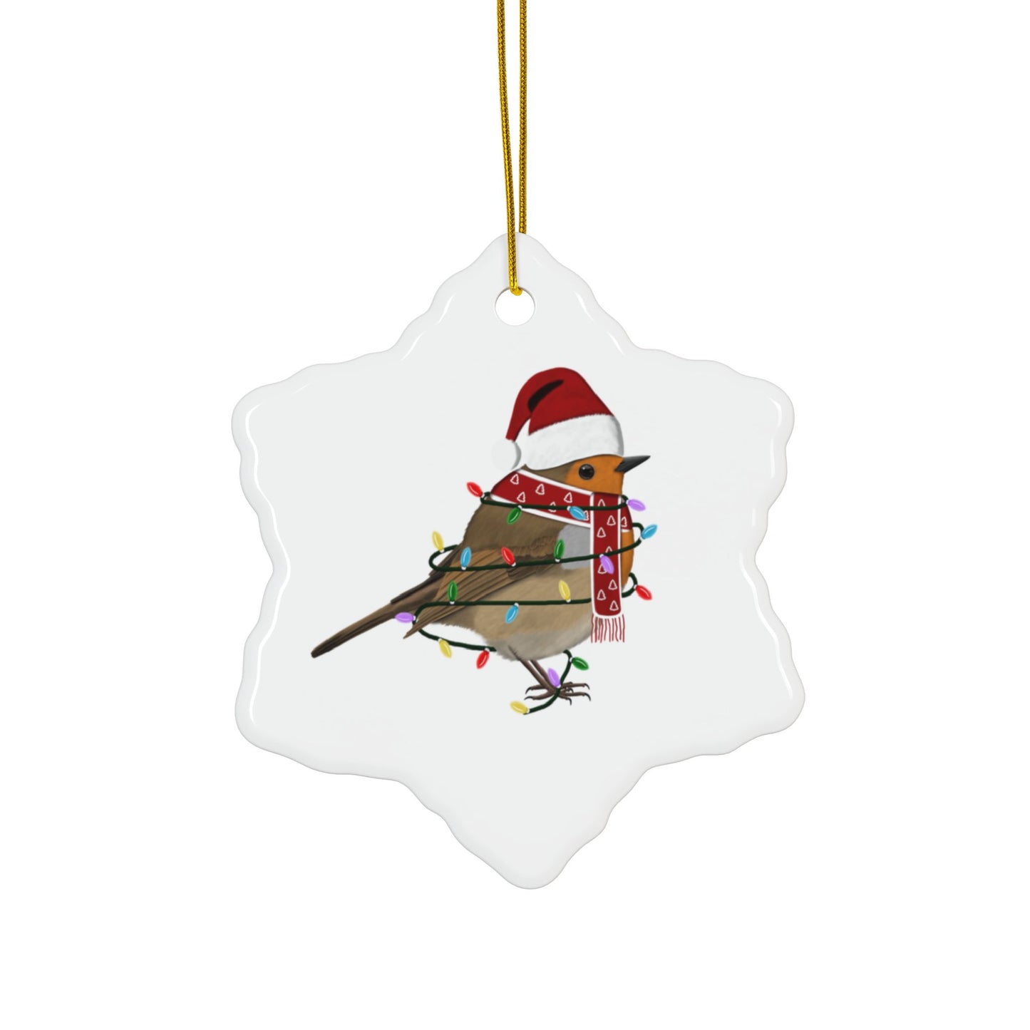 European Robin as Santa Ceramic Bird Christmas Ornament | Durable Double-Sided Bird Lover Decor