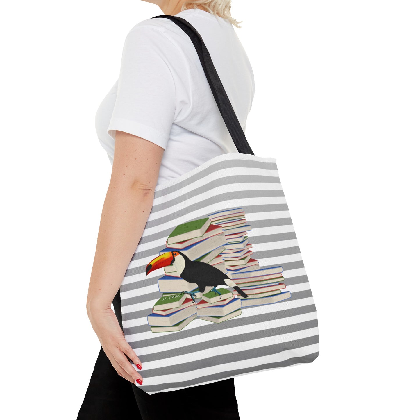 Toucan Bird and Books Birdlover Bookworm Tote Bag 16"x16"