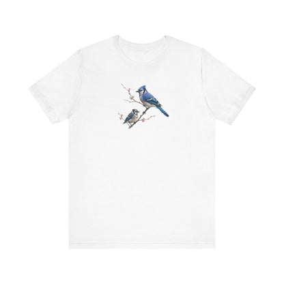 Blue Jay & Fledgling T-Shirt | Spring Blossoms Unisex Graphic Tee