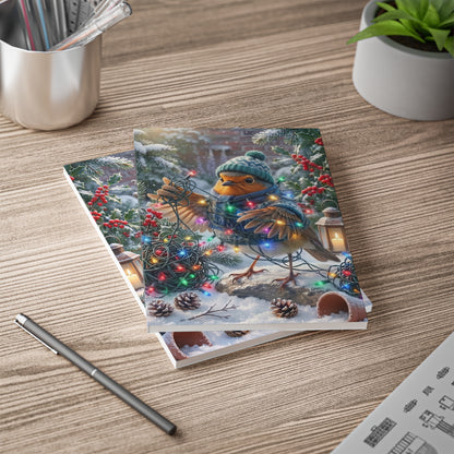 Premium Notizbuch A5 Rosi Rotkehlchen & die Lichterkette | Liniert | Lustiges Geschenk für Vogelfreunde