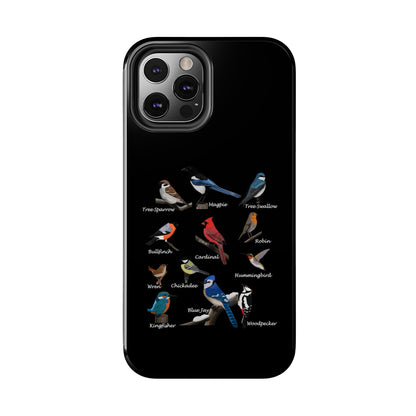 Garden Birds Blue Jay Cardinal Bullfinch Bird Art Tough Phone Case Black