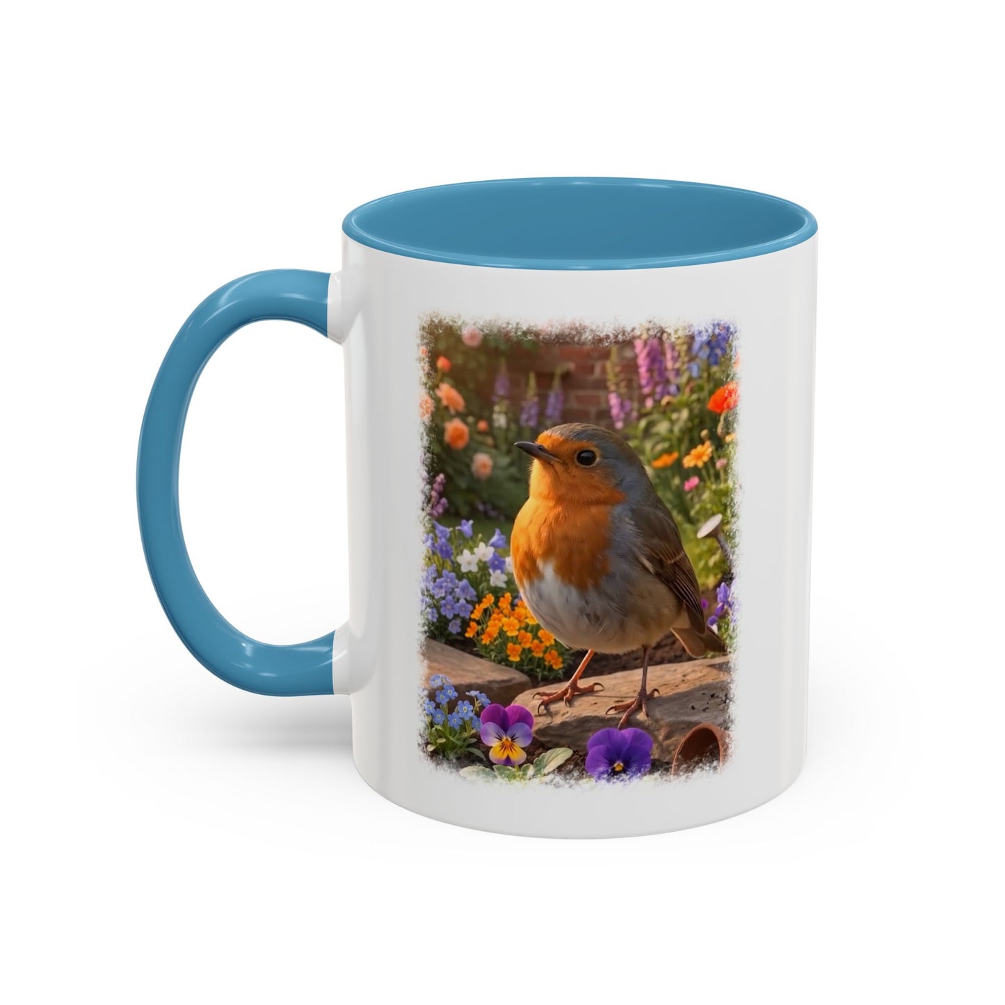 Robin Rosi Flower Bed Mug - Cute Backyard Bird Watcher Gift