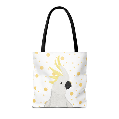 Cockatoo Golden Dots Bird Tote Bag 16"x16" White