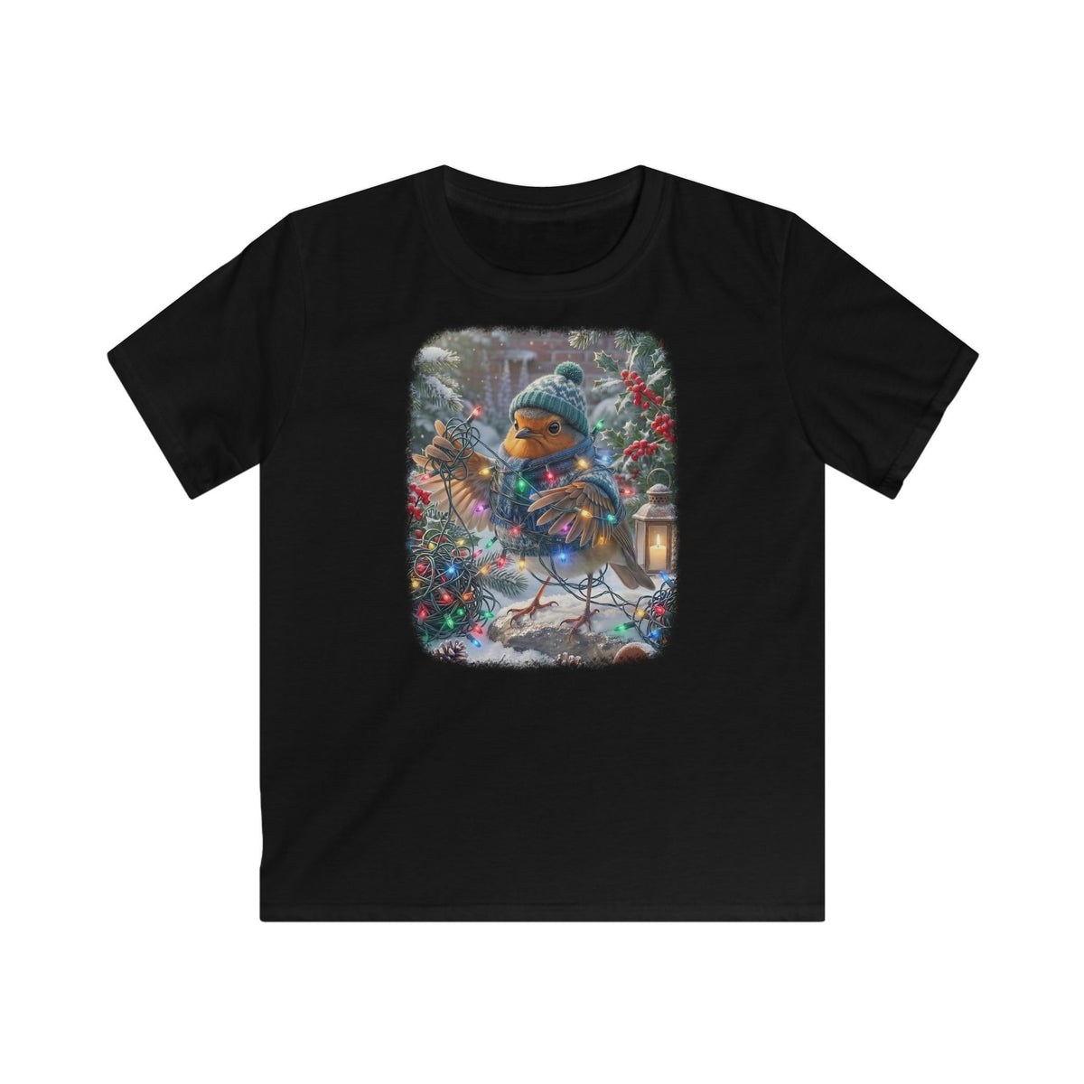 Premium Kinder T-Shirt Rosi Rotkehlchen und die Lichterkette im Garten