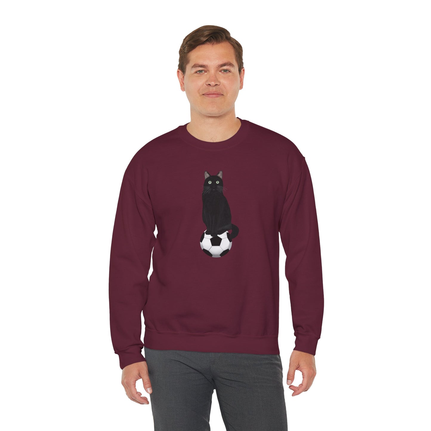 Black Cat with Soccer Cat Lover Sweatshirt