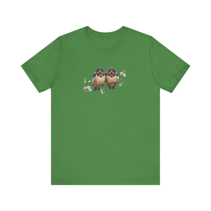Barn Swallow Fledgling T-Shirt | Spring Blossoms Unisex Graphic Tee for Bird Watchers