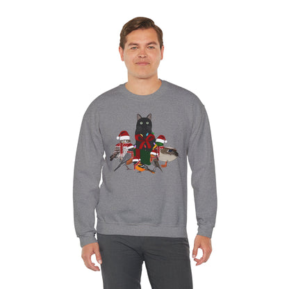 Robin Mallard Oriole Owl with Cat in a Box and Fairy Lights Birdwatcher Christmas Bird Sweatshirt