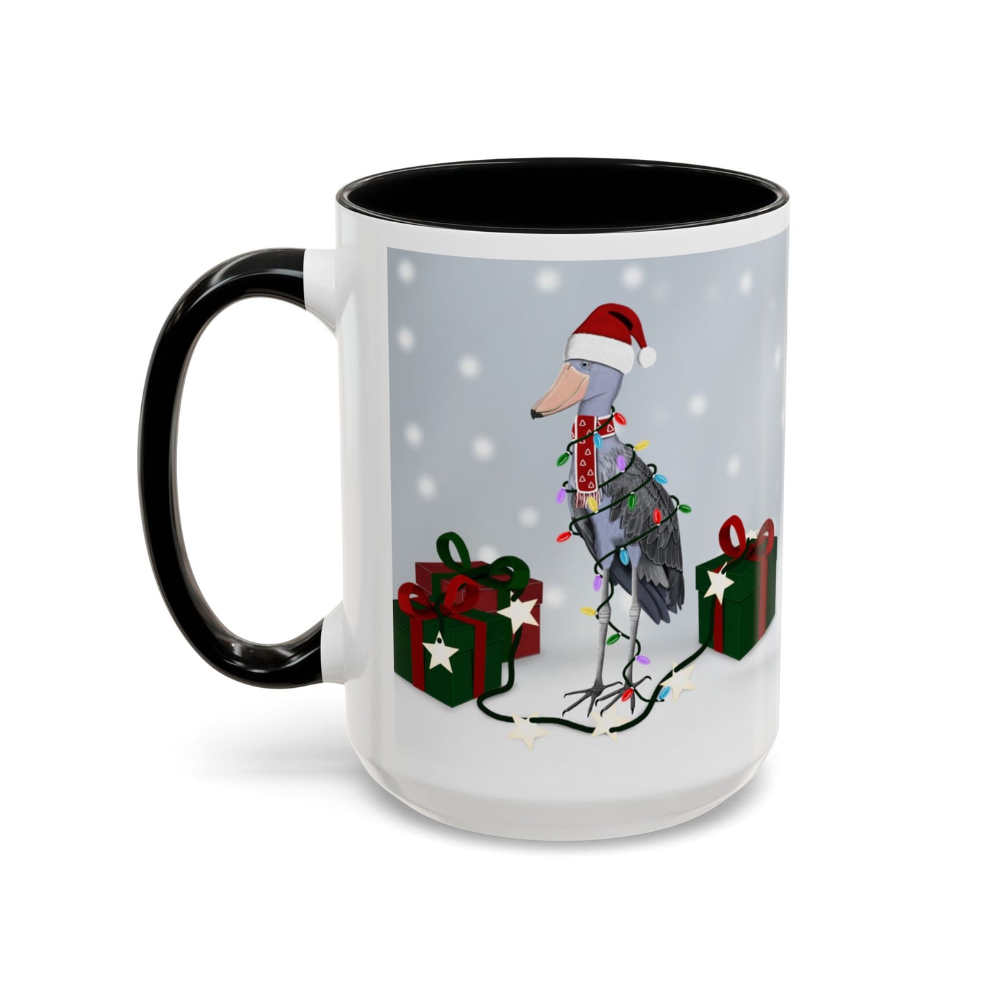 Shoebill with Christmas Hat and Scarf Snow Bird Coffee Mug