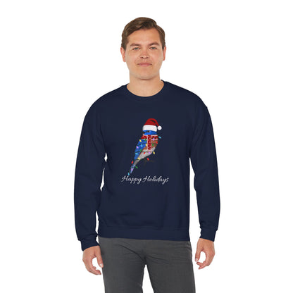 Bluebird with Fairy Lights as Santa Happy Holidays Birdwatcher Christmas Bird Sweatshirt