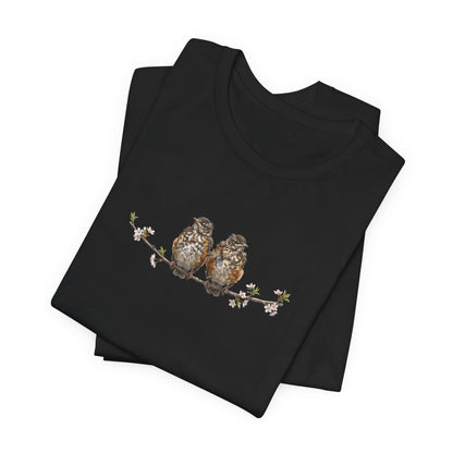 American Robin Fledgling T-Shirt | Spring Blossoms Unisex Graphic Tee for Bird Watchers