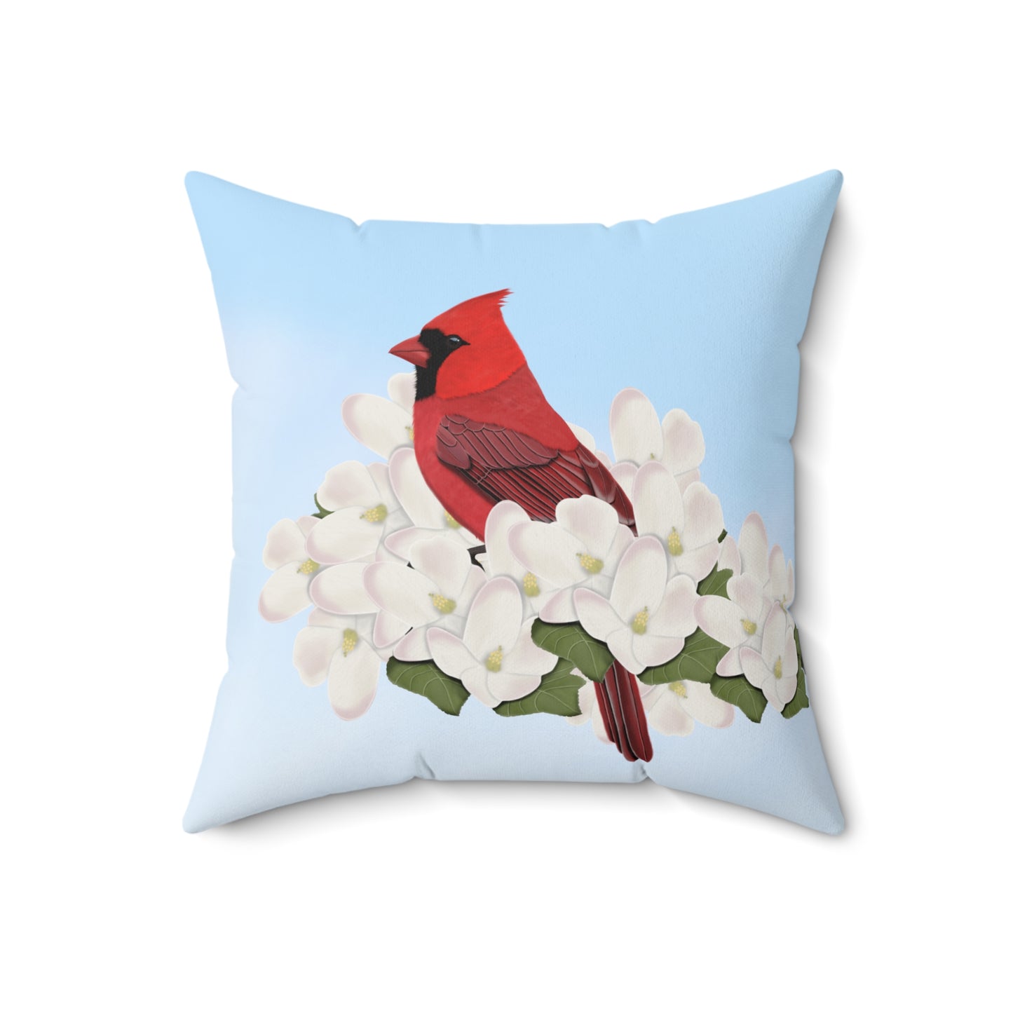 Cardinal and Apple Blossoms Bird Throw Pillow 16"x16"