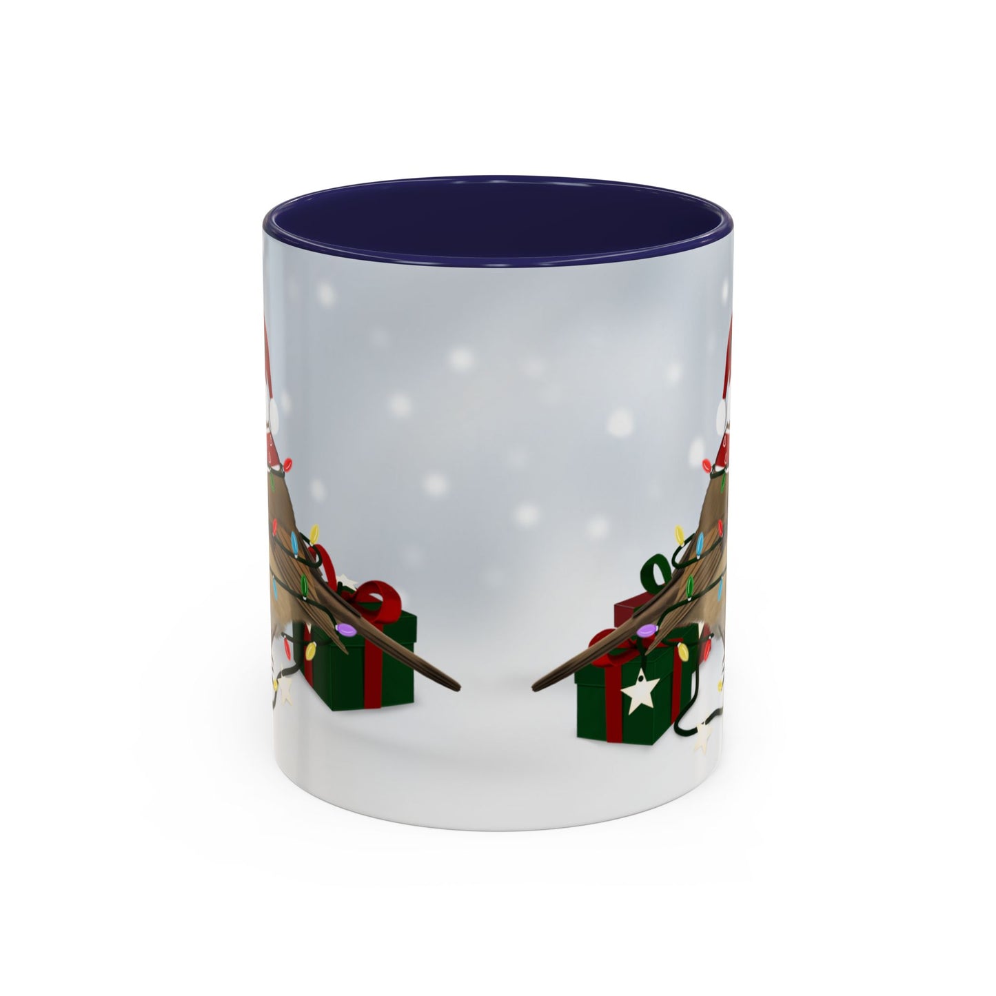 European Robin with Christmas Hat and Scarf Snow Bird Coffee Mug