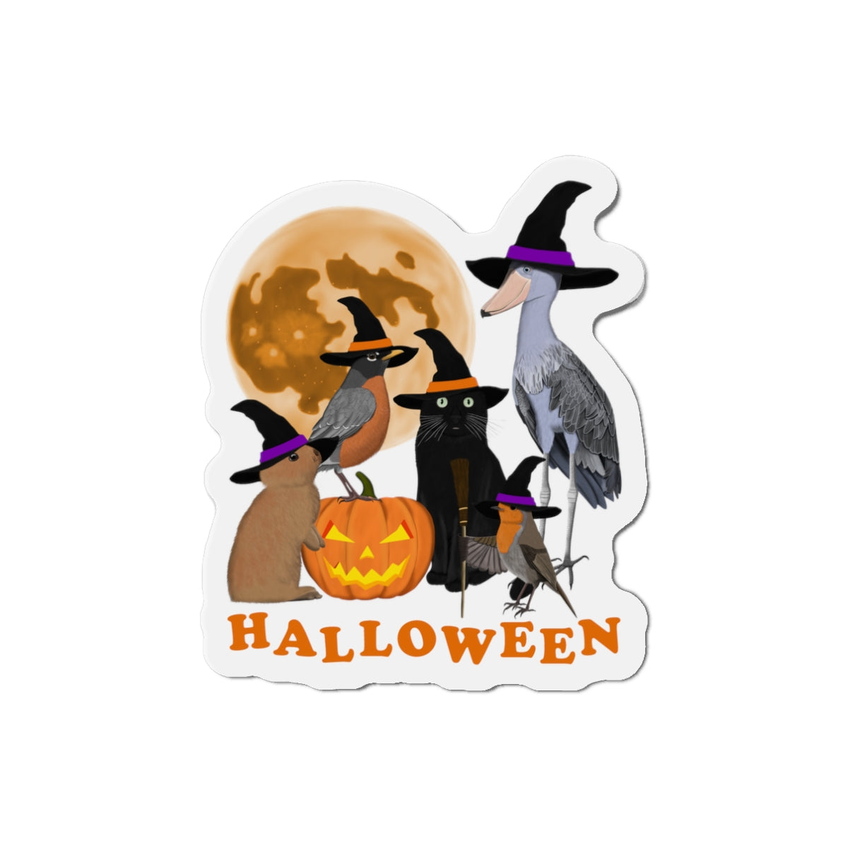 Robin Shoebill Blue Jay with Cat and Bunny Halloween Bird Magnet