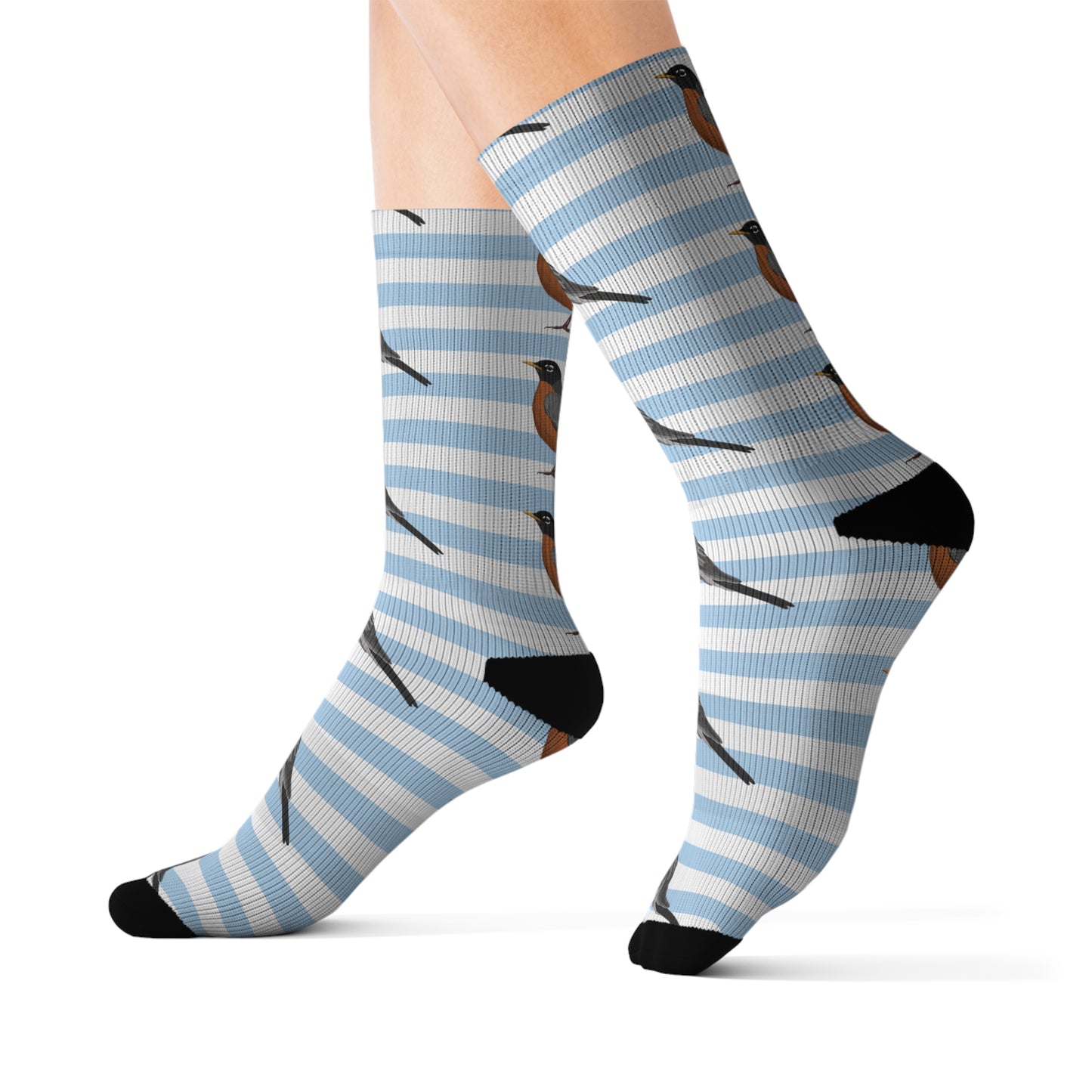 Robin Bird Blue White Striped Socks