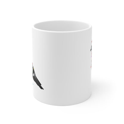 Taube Tasse Vogel als Weihnachtsmann mit Lichterkette Weiß für Vogelfreunde