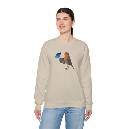 Robin with Butterfly Bird Birding & Birdwatching Sweatshirt