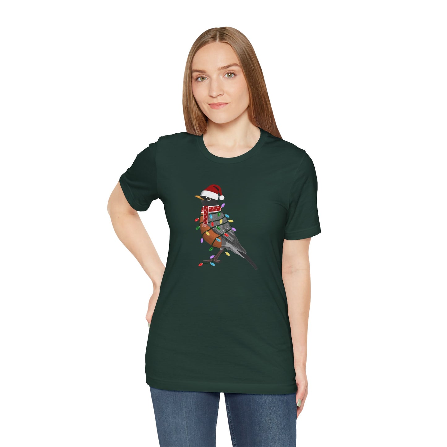 Robin with Fairy Lights Christmas Bird T-Shirt