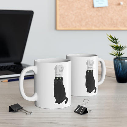 Black Cat Kitchen Chef Cat Lover Ceramic Mug White