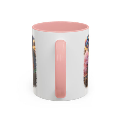 Rosi Rotkehlchen mit Zuckerwatte Keramiktasse – Kaffeebecher mit farbigem Henkel