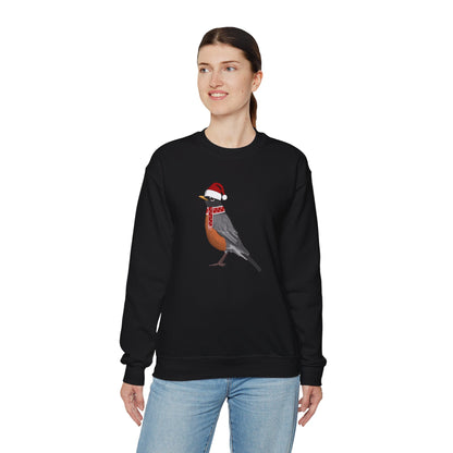 Robin with Christmas Hat Bird Birdwatcher Sweatshirt