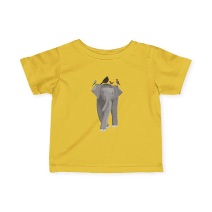 Süßes Elefant mit Amsel Blaumeise Rotkehlchen Zaunkönig Vogel Tiermotiv T-Shirt für Babys und Kleinkinder