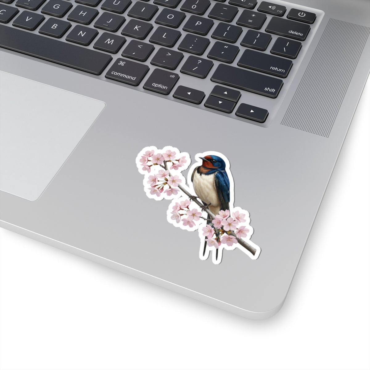 Barn Swallow Cherry Blossom Sticker | Glossy Floral Bird Decal | Spring Laptop Sticker