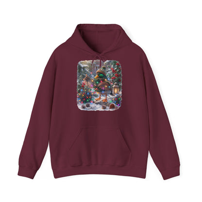 Premium Hoodie Ente und die Lichterkette im winterlichen Garten für Vogelbeoachter