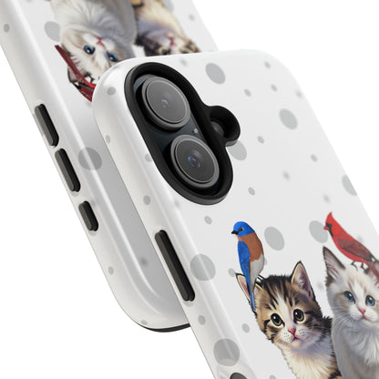 Cute Kitten with Cardinal and Bluebird Animal iPhone Case - Dual-Layer PC/TPU Protective Cover for iPhone